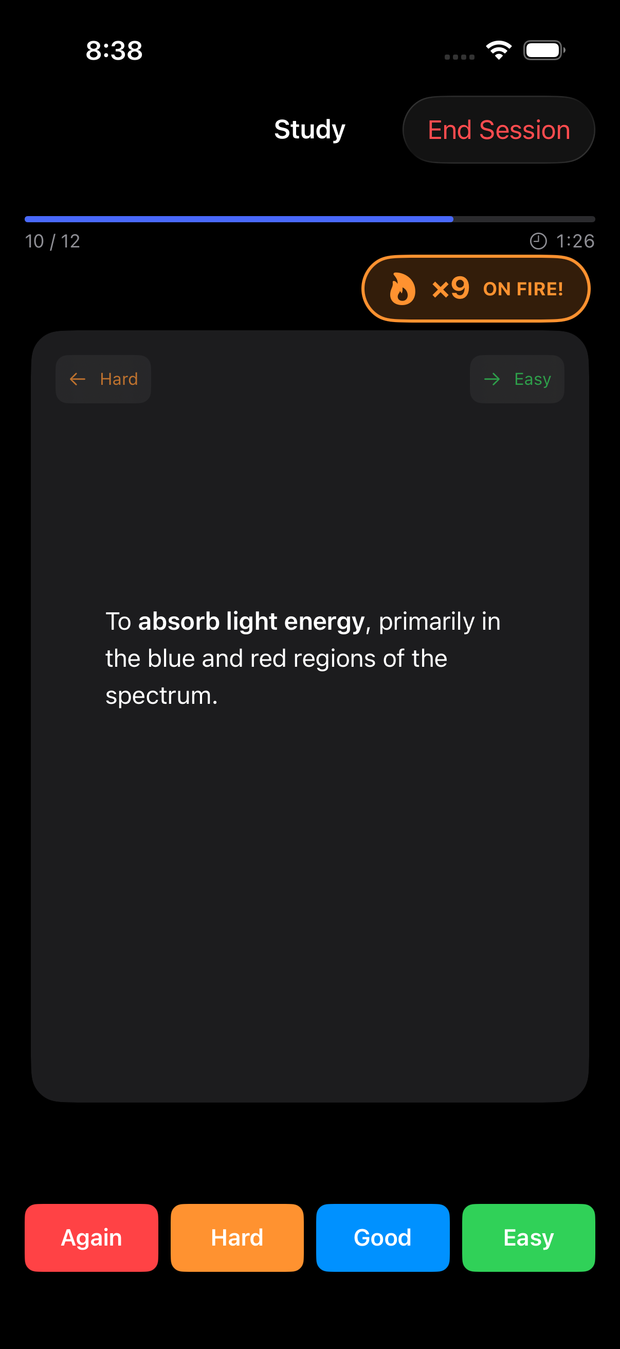 Studying a card with the spaced-repetition engine
